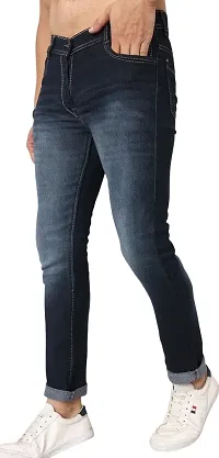 Classic Blue Cotton Blend Solid Jeans For Men-thumb2