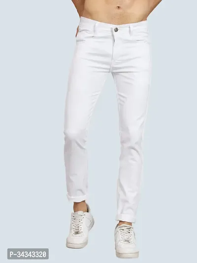 Stylish White Denim Solid Jeans For Men-thumb0