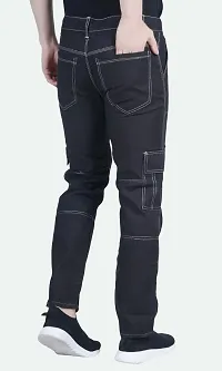 Stylish Black Cotton Blend Solid Mid-Rise Jeans For Men-thumb1