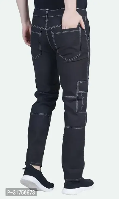 Stylish Black Cotton Blend Solid Mid-Rise Jeans For Men-thumb2