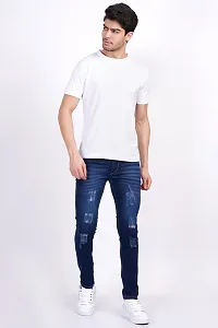 Stylish Blue Cotton Blend Solid Mid-Rise Jeans For Men-thumb1