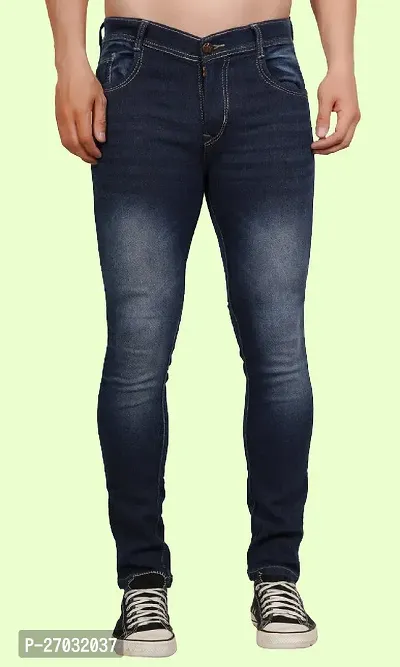 Classic Blue Cotton Blend Solid Jeans For Men-thumb0