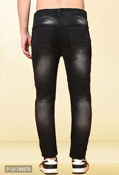 Stylish Black Denim Solid Mid-Rise Jeans For Men-thumb2