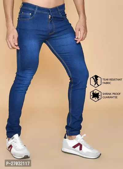 Classic Blue Denim Solid Jeans For Men-thumb2