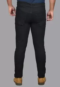 Stylish Black Denim Solid Regular Fit Jeans For Men-thumb1