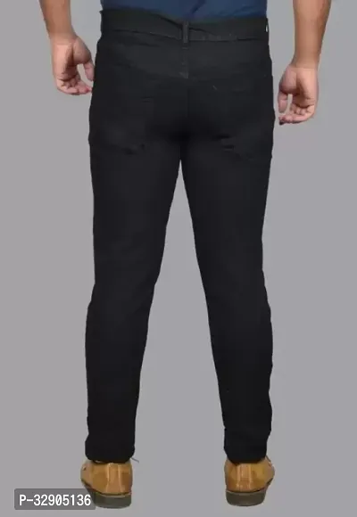 Stylish Black Denim Solid Regular Fit Jeans For Men-thumb2