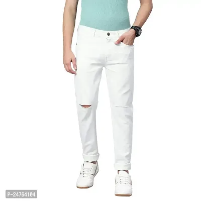 COMFITS Men's Slim Fit Regular Tapered Slit Cut Jeans (38) White