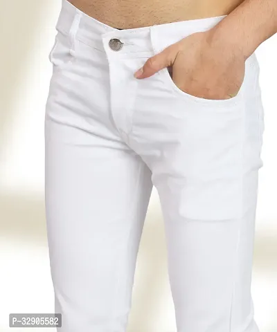 Elegant White Denim Solid Mid-Rise Jeans For Men-thumb3