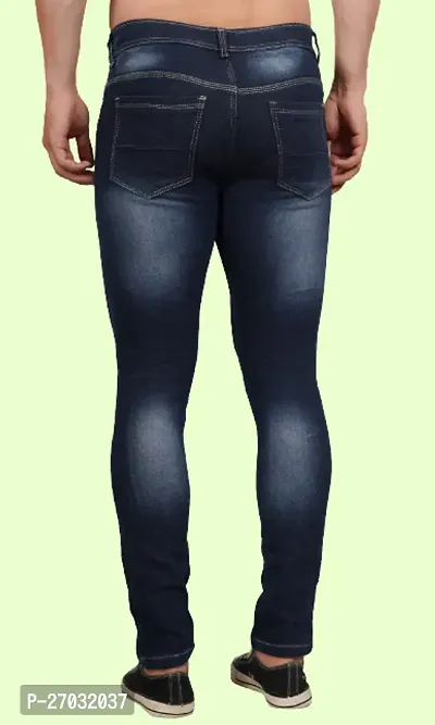 Classic Blue Cotton Blend Solid Jeans For Men-thumb2