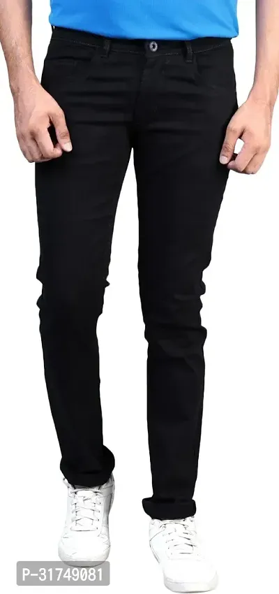 Stylish Black Cotton Blend Solid Mid-Rise Jeans For Men-thumb0