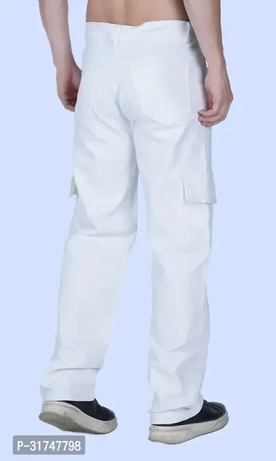 Stylish White Denim Solid Mid-Rise Jeans For Men-thumb2