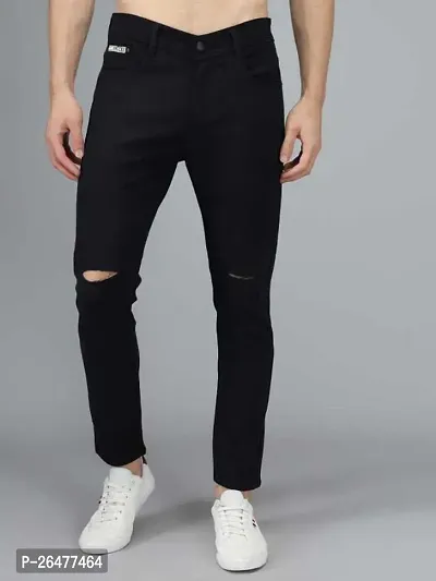 Stylish Black Cotton Blend Mid-Rise Jeans For Men-thumb0