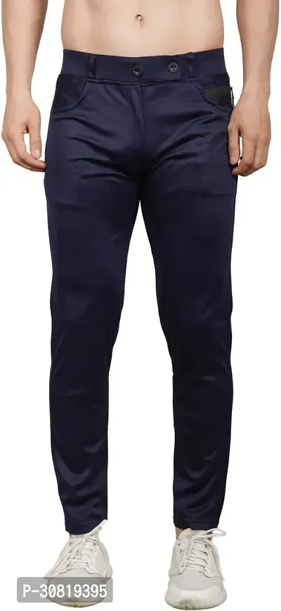 Mevan Stylish Blue Lycra Blend Solid Regular Fit Trouser For Men