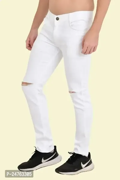 COMFITS Men's Regular Tapered Slit Cut Slim Fit Jeans (28) White