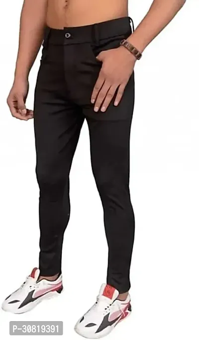 Mevan Stylish Black Lycra Blend Solid Regular Fit Trouser For Men