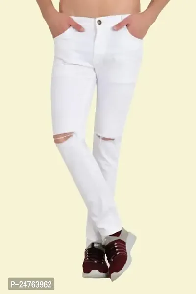 COMFITS Men's Regular Tapered Slit Cut Slim Fit Jeans (34) White