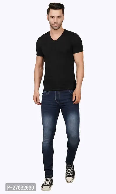 Classic Blue Cotton Blend Solid Jeans For Men-thumb3