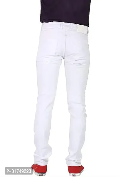 Stylish White Cotton Blend Solid Mid-Rise Jeans For Men-thumb2