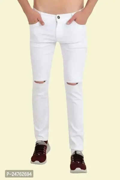 COMFITS Men's Regular Tapered Slit Cut Slim Fit Jeans (32) White