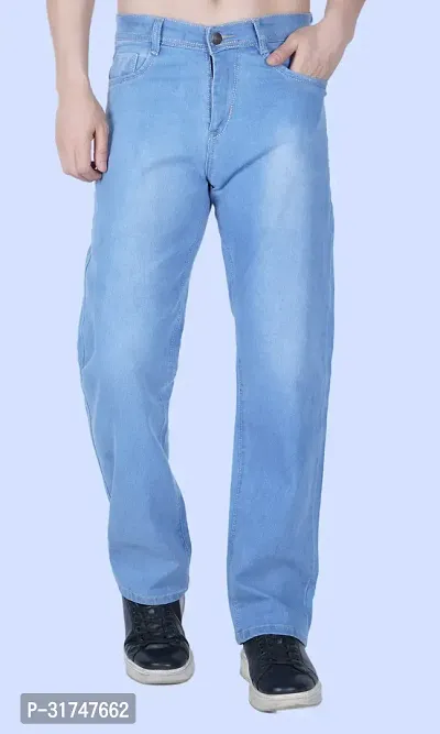 Stylish Blue Denim Solid Mid-Rise Jeans For Men-thumb0