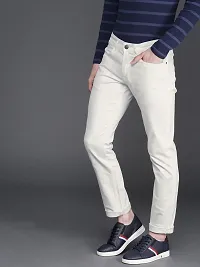 Stylish White Denim Solid Mid-Rise Jeans For Men-thumb2