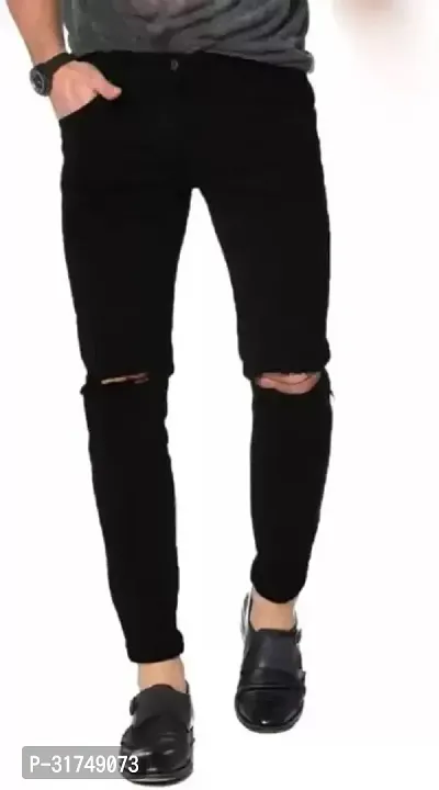 Stylish Black Cotton Blend Solid Mid-Rise Jeans For Men-thumb0