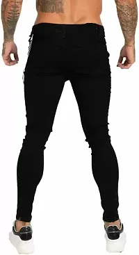 Elegant Black Denim Solid Mid-Rise Jeans For Men-thumb1