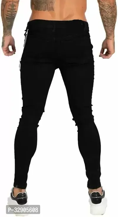 Elegant Black Denim Solid Mid-Rise Jeans For Men-thumb2