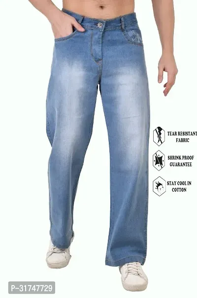 Stylish Blue Cotton Blend Solid Mid-Rise Jeans For Men-thumb0