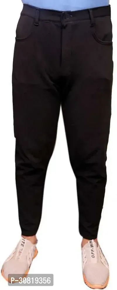 Mevan Stylish Black Lycra Blend Solid Regular Fit Trouser For Men