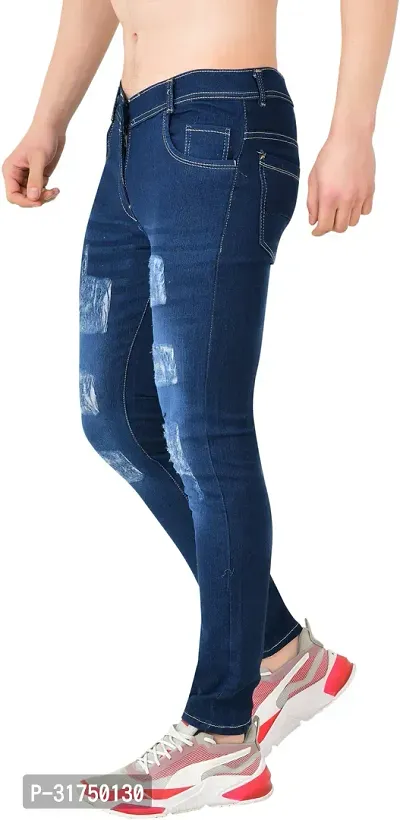 Stylish Blue Cotton Blend Solid Mid-Rise Jeans For Men