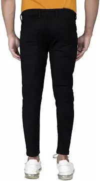 Stylish Black Denim Solid Regular Fit Jeans For Men-thumb1