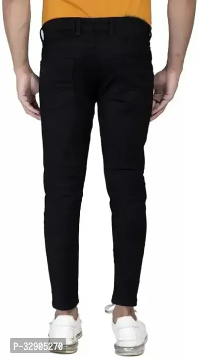 Stylish Black Denim Solid Regular Fit Jeans For Men-thumb2