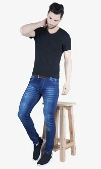 Stylish Blue Cotton Blend Solid Mid-Rise Jeans For Men-thumb2