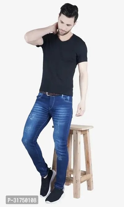 Stylish Blue Cotton Blend Solid Mid-Rise Jeans For Men-thumb3