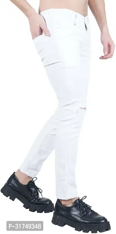 Stylish White Cotton Blend Solid Mid-Rise Jeans For Men-thumb0