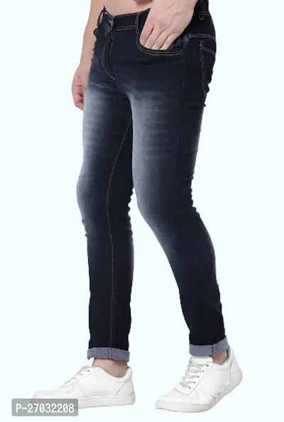 Classic Blue Cotton Blend Solid Jeans For Men-thumb3