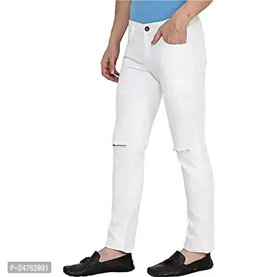 COMFITS Men's Boys Stylish White Knee Cut Jeans (30)-thumb0