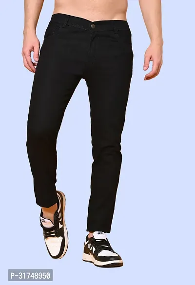 Stylish Black Denim Solid Mid-Rise Jeans For Men-thumb0