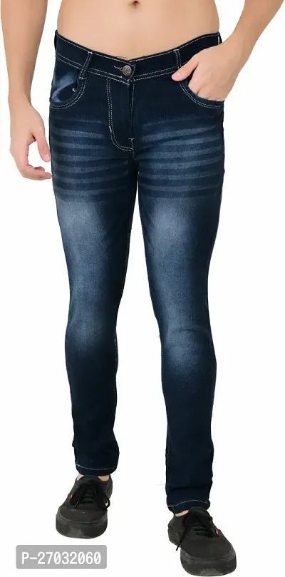 Classic Blue Cotton Blend Solid Jeans For Men