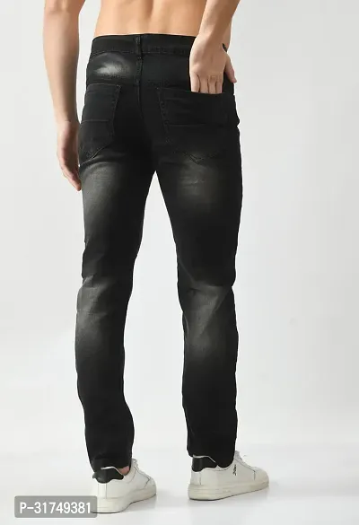 Stylish Black Cotton Blend Solid Mid-Rise Jeans For Men-thumb2