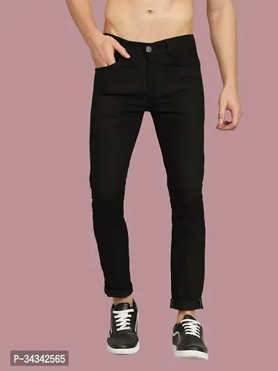 Stylish Black Solid Slim Fit Denim Jeans For Men-thumb0