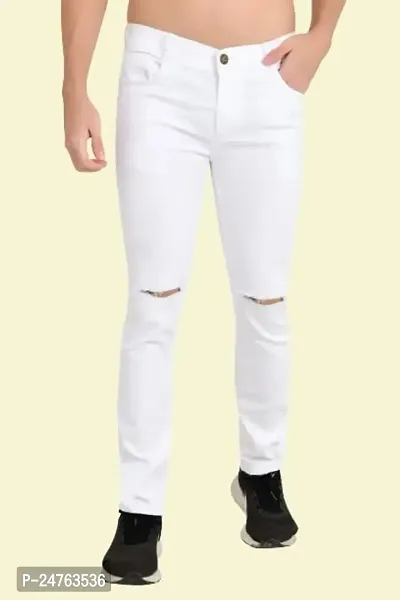 COMFITS Men's Slim Fit Regular Tapered Slit Cut Jeans (34) White
