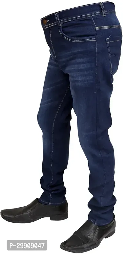 Stylish Blue Cotton Blend Mid-Rise Jeans For Men-thumb3