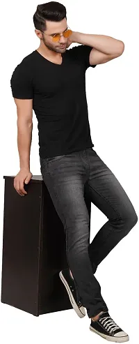 Stylish Cotton Blend Slim Fit Jeans For Men-thumb2