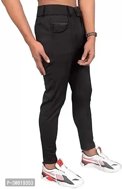 Mevan Stylish Black Lycra Blend Solid Regular Fit Trouser For Men-thumb2