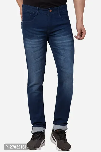 Classic Blue Cotton Blend Solid Jeans For Men-thumb0