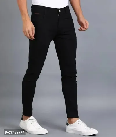 Stylish Black Cotton Blend Mid-Rise Jeans For Men-thumb0