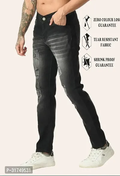 Stylish Grey Cotton Blend Solid Mid-Rise Jeans For Men