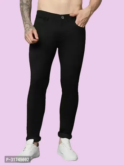 Stylish Black Denim Solid Mid-Rise Jeans For Men-thumb0